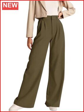Women's High Waisted Business Casual Pants Pleated Front Straight Leg Trousers